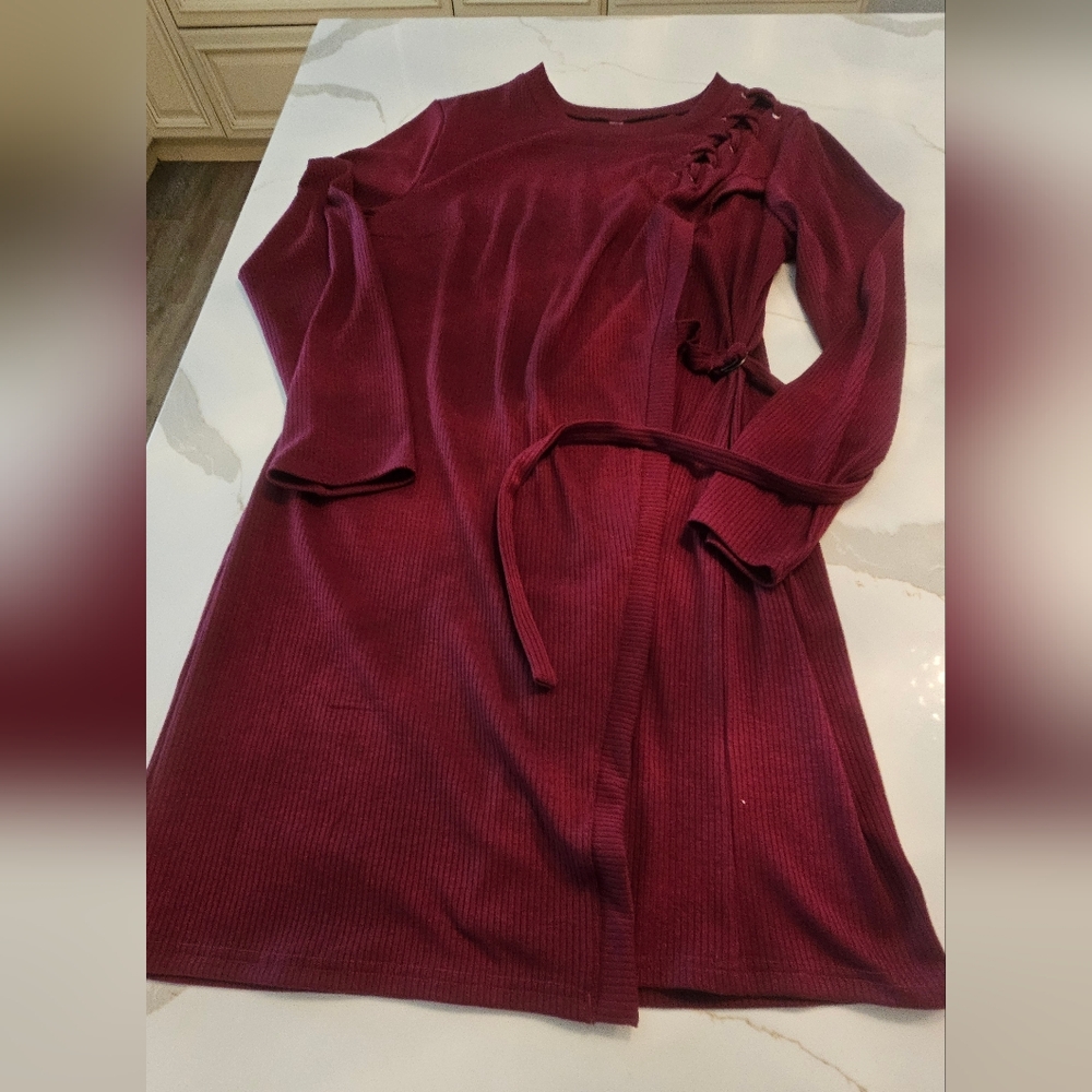 Burgundy Ribbed Belted BLOUSE